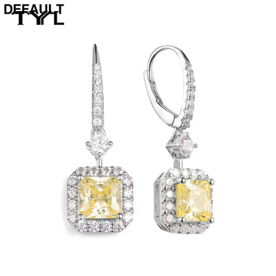 TYYL Yellow White Zircon Diamond Fairy Square Drop Earrings For Women Charms Wedding High Party Trend Jewelry Full