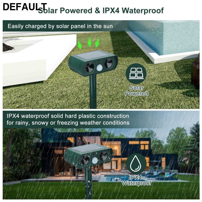 Ultrasonic Animal Repeller Solar Powered Motion Sensor Home Security & Pet Repellents