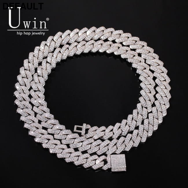 Uwin Prong 13mm Cuban Chain Micro Pave Cubic Zircon Mixed Men Necklaces Sterling Silver