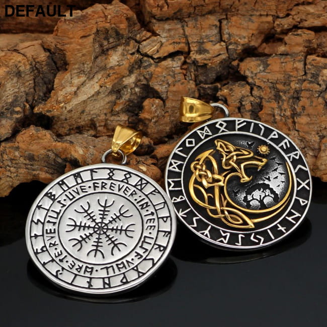 Viking Wolf Head Rune Pendant Necklace Trendy Men Long J118 / CN Necklaces Sterling Silver