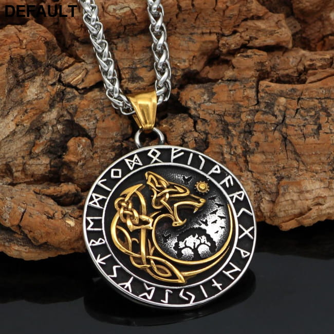 Viking Wolf Head Rune Pendant Necklace Trendy Men Long J118 / CN Necklaces Sterling Silver
