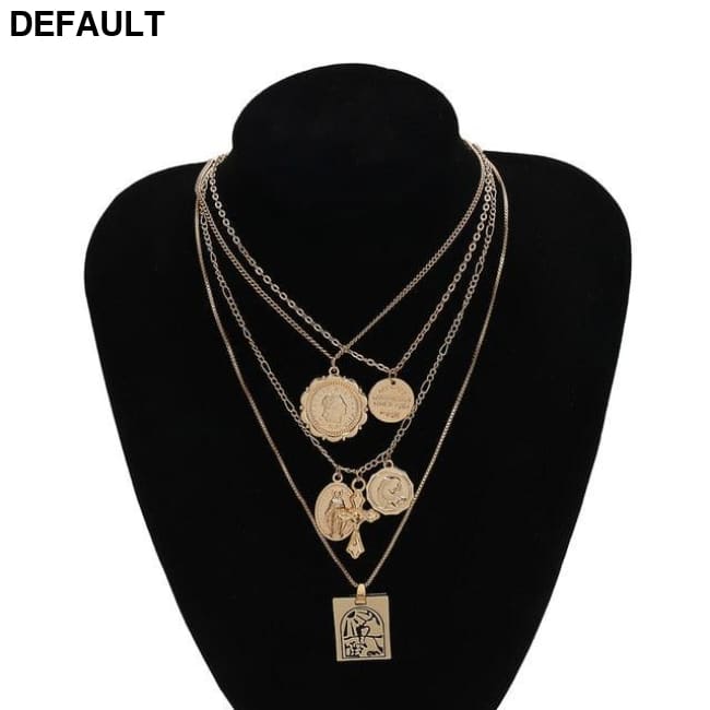 Vintage 4 Set Separable Chain Multi Layer Pendant Choker Necklaces Virgin Mary Jesus Cross Totem Square Jewelry Gift