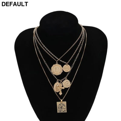 Vintage 4 Set Separable Chain Multi Layer Pendant Choker Necklaces Virgin Mary Jesus Cross Totem Square Jewelry Gift