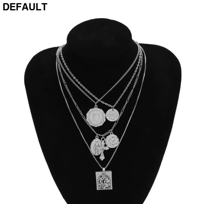 Vintage 4 Set Separable Chain Multi Layer Pendant Choker Necklaces Virgin Mary Jesus Cross Totem Square Jewelry Gift
