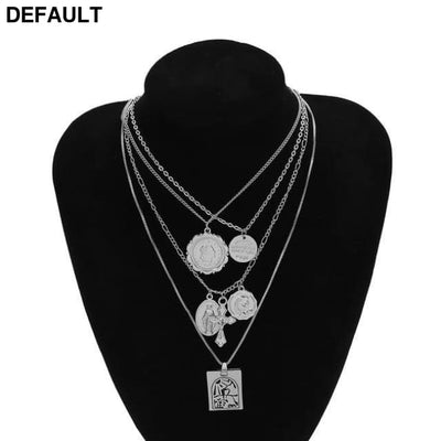 Vintage 4 Set Separable Chain Multi Layer Pendant Choker Necklaces Virgin Mary Jesus Cross Totem Square Jewelry Gift