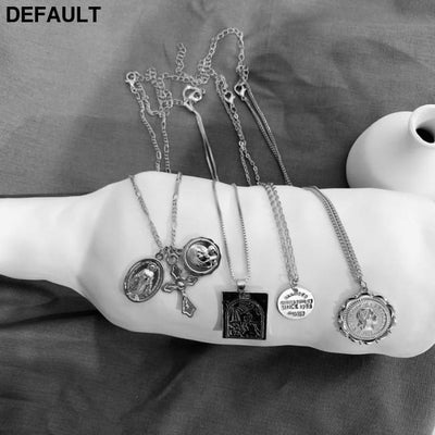 Vintage 4 Set Separable Chain Multi Layer Pendant Choker Necklaces Virgin Mary Jesus Cross Totem Square Jewelry Gift