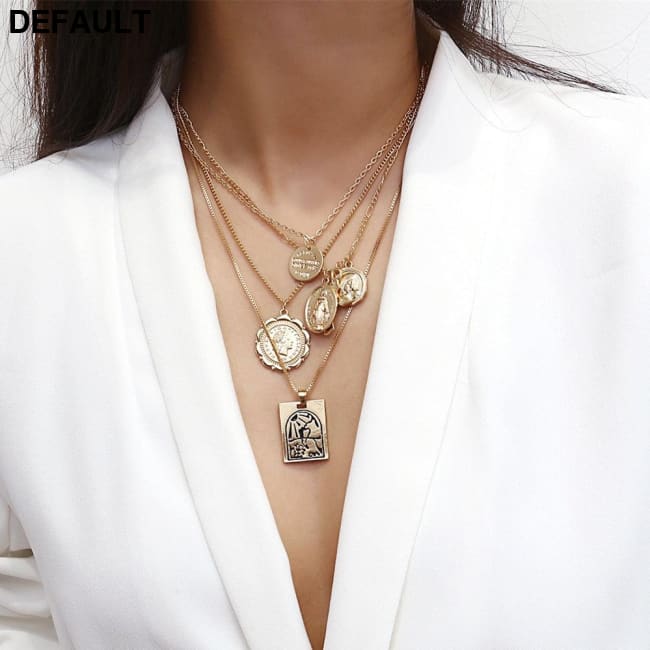 Vintage 4 Set Separable Chain Multi Layer Pendant Choker Necklaces Virgin Mary Jesus Cross Totem Square Jewelry Gift