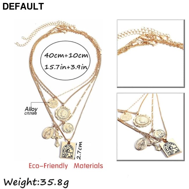 Vintage 4 Set Separable Chain Multi Layer Pendant Choker Necklaces Virgin Mary Jesus Cross Totem Square Jewelry Gift