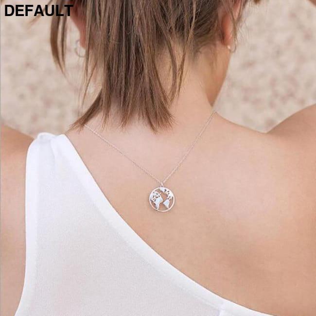Vintage Origami World Map Necklace Women Geometric Sterling Silver Necklaces
