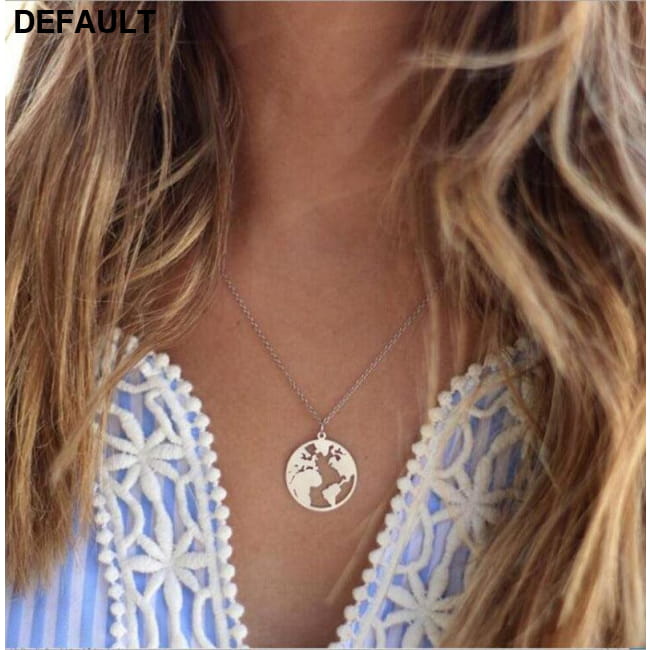 Vintage Origami World Map Necklace Women Geometric Sterling Silver Necklaces