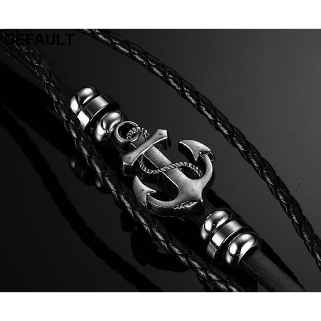 Vnox Anchor Bracelet Black Braided Leather Charm Men Jewelry Bracelets