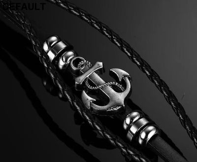 Vnox Anchor Bracelet Black Braided Leather Charm Men Jewelry Bracelets