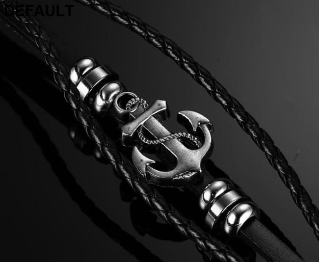 Vnox Anchor Bracelet Black Braided Leather Charm Men Jewelry Bracelets