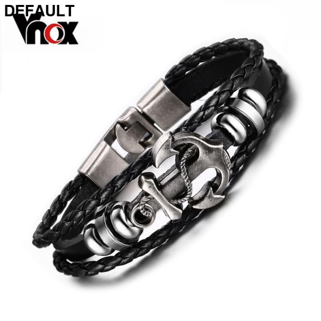 Vnox Anchor Bracelet Black Braided Leather Charm Men Jewelry Bracelets