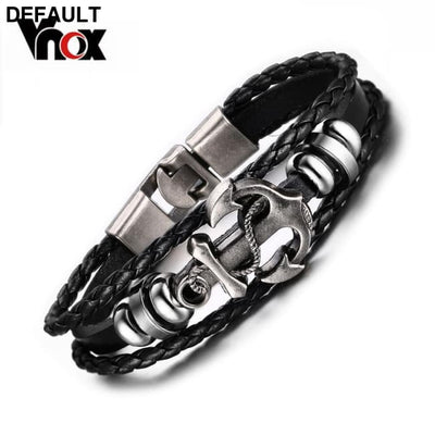 Vnox Anchor Bracelet Black Braided Leather Charm Men Jewelry Bracelets