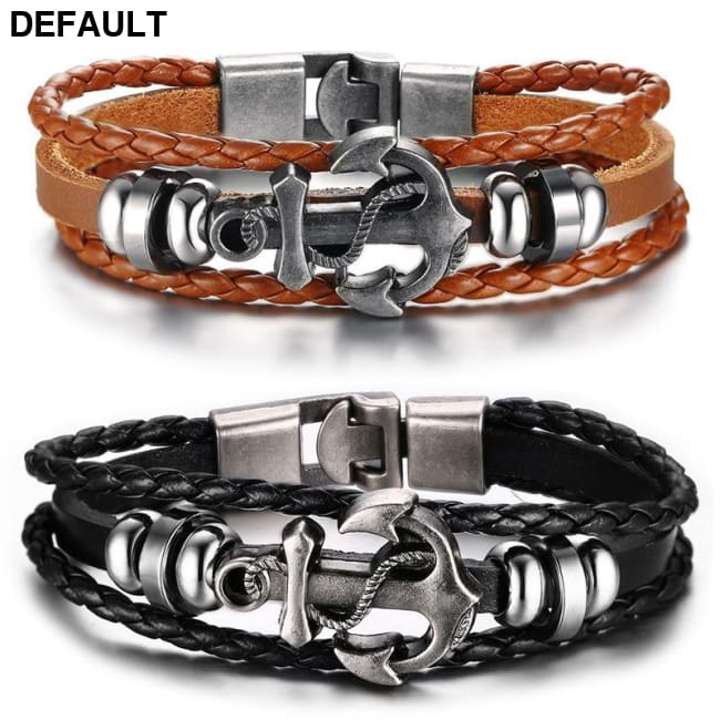 Vnox Anchor Bracelet Black Braided Leather Charm Men Jewelry Bracelets