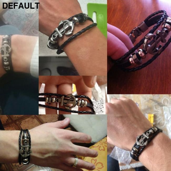 Vnox Anchor Bracelet Black Braided Leather Charm Men Jewelry Bracelets