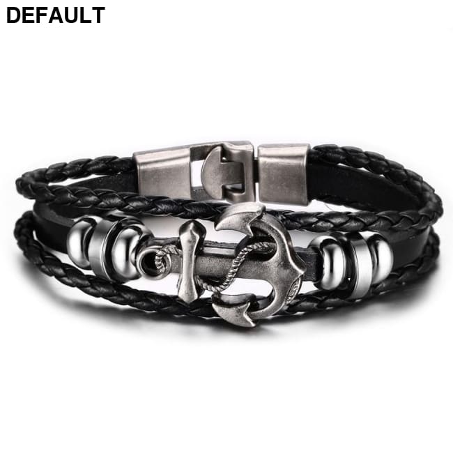 Vnox Anchor Bracelet Black Braided Leather Charm Men Jewelry Bracelets