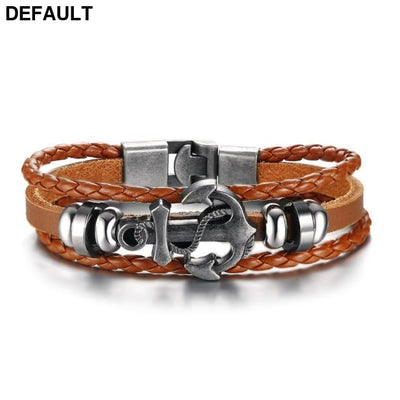 Vnox Anchor Bracelet Black Braided Leather Charm Men Jewelry Brown Bracelets