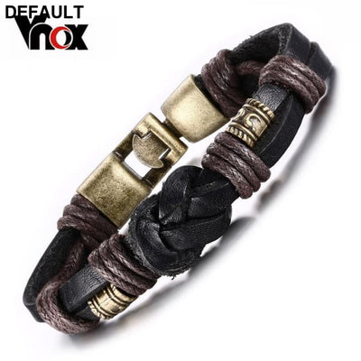 Vnox Leather Bracelet Bronze alloy Buckle Easy Hook For Men Bracelets