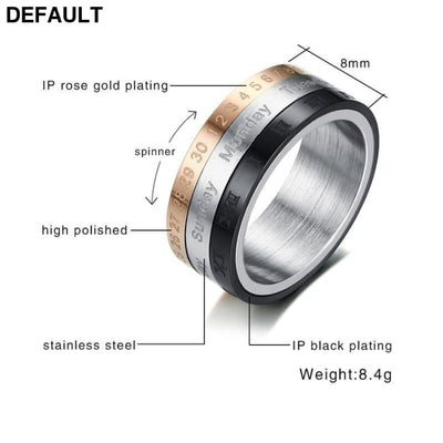 Vnox Rotatable 3 Part Roman Numerals Ring Men Jewelry Rings