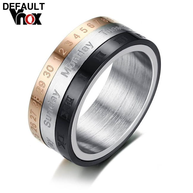 Vnox Rotatable 3 Part Roman Numerals Ring Men Jewelry Rings