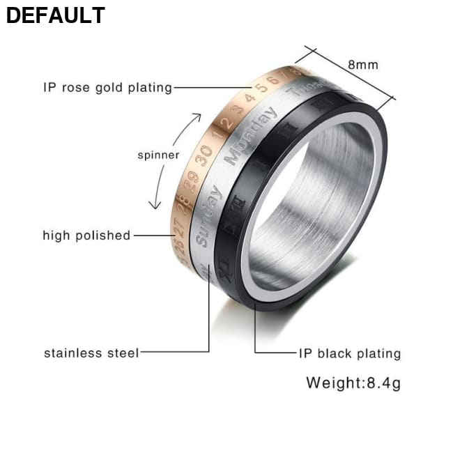 Vnox Rotatable 3 Part Roman Numerals Ring Men Jewelry size 10 Rings