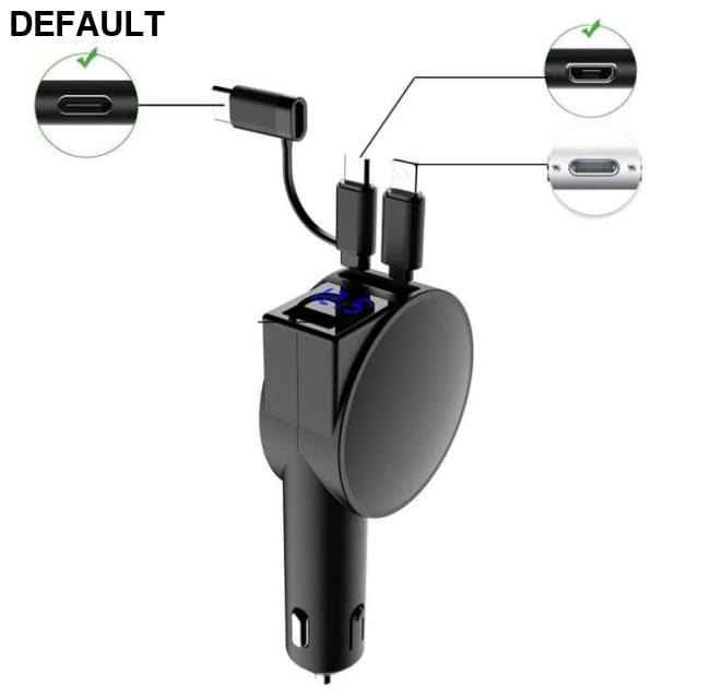 Vogek 3-in-1 Car Charger 60W Super Fast Charging for iPhone Xiaomi Huawei Samsung with Telescopic Cables and Adapters