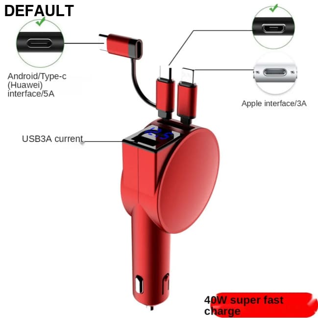 Vogek 3-in-1 Car Charger 60W Super Fast Charging for iPhone Xiaomi Huawei Samsung with Telescopic Cables and Adapters