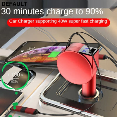 Vogek 3-in-1 Car Charger 60W Super Fast Charging for iPhone Xiaomi Huawei Samsung with Telescopic Cables and Adapters