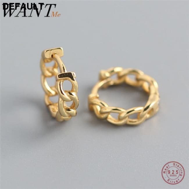 WANTME Real 100% 925 Sterling Silver Punk Hip-Hop Cuba Chain Gothic Studs Earrings for Fashion Women Jewelry