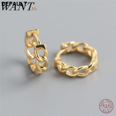 WANTME Real 100% 925 Sterling Silver Punk Hip-Hop Cuba Chain Gothic Studs Earrings for Fashion Women Jewelry