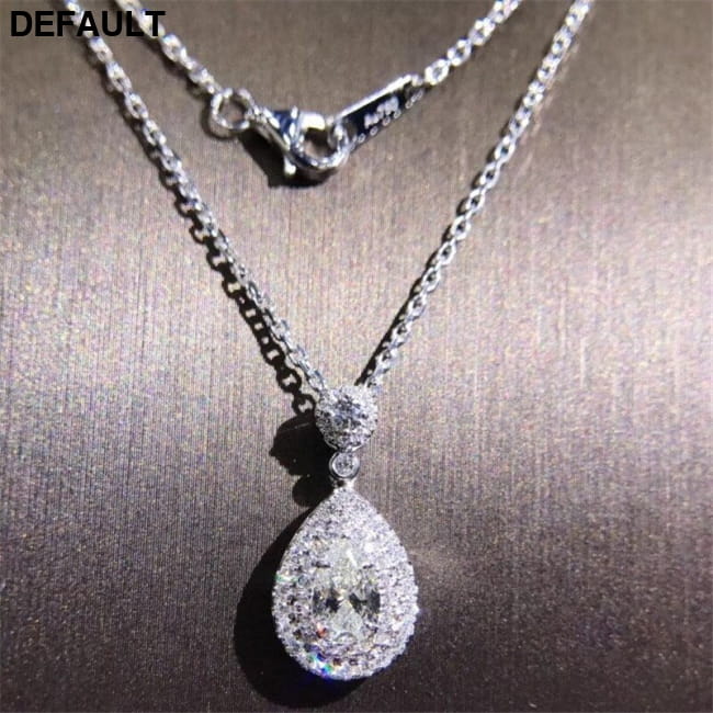 Water Drop Diamond Pendant Real 925 Sterling Silver Charm Necklaces