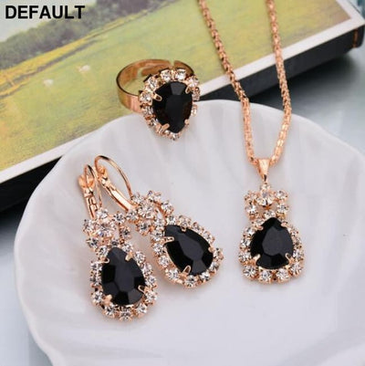 Water Drop Shape Earrings Necklace Rings Jewelry Sets black Sterling Silver Necklaces