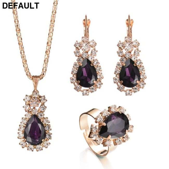 Water Drop Shape Earrings Necklace Rings Jewelry Sets purple Sterling Silver Necklaces