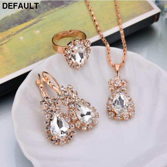 Water Drop Shape Earrings Necklace Rings Jewelry Sets white Sterling Silver Necklaces