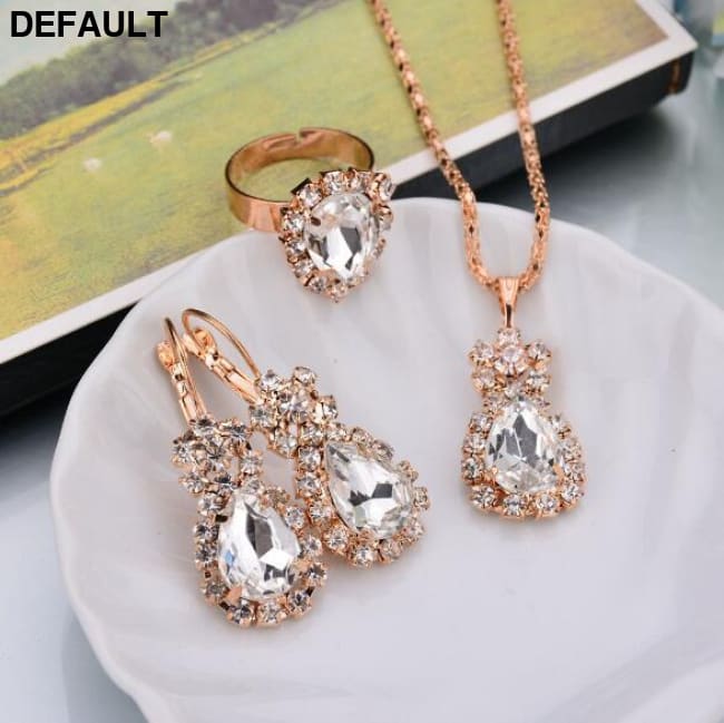 Water Drop Shape Earrings Necklace Rings Jewelry Sets white Sterling Silver Necklaces