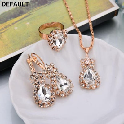 Water Drop Shape Earrings Necklace Rings Jewelry Sets white Sterling Silver Necklaces