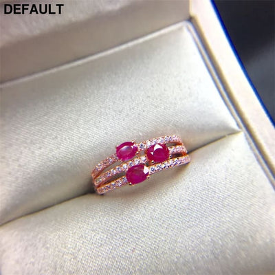 Wedding Ring for Women Real Pure 925 Sterling Silver Natural Ruby Genuine Gemstone Rose Gold Birthstone Engagement