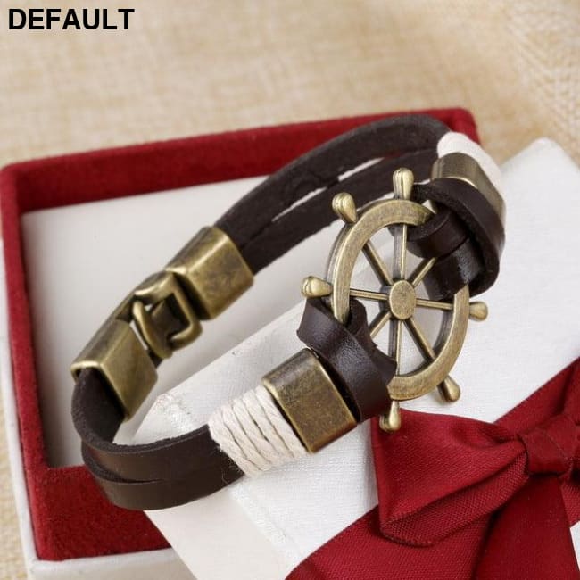 Wholesale Cuff braided Wrap Bracelet & Bangles Men Jewelry Pirate Genuine Leather Anchor Bracelets Vintage Men’s Brown B