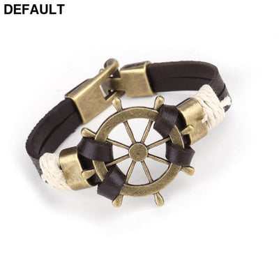 Wholesale Cuff braided Wrap Bracelet & Bangles Men Jewelry Pirate Genuine Leather Anchor Bracelets Vintage Men’s