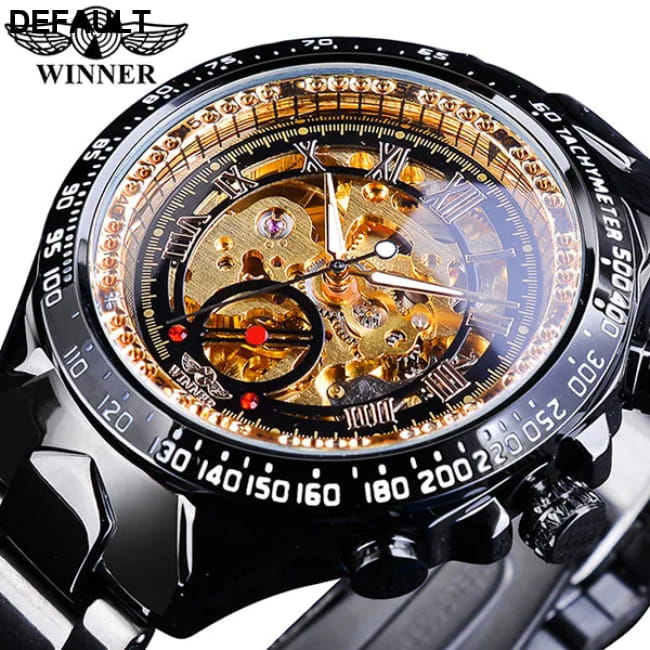 Winner Mechanical Sport Design Bezel Fashion Watch Mens Golden Black Men Watches