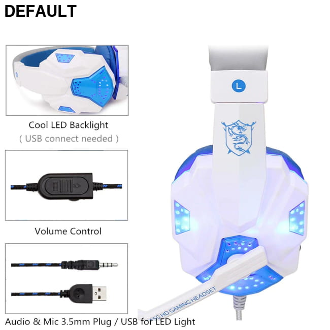 Wired Gaming Headphones With LED Light Noise-cancelling Blue Headsets