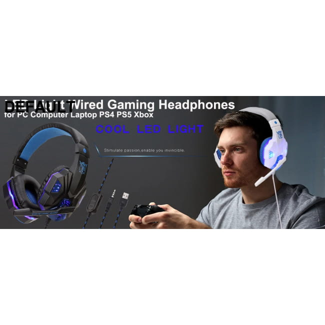 Wired Gaming Headphones With LED Light Noise-cancelling Blue Headsets