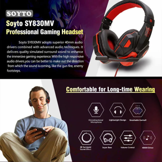 Wired Gaming Headphones with Mic for PS5 Xbox Smartphone and PC LOGO LED Light 2