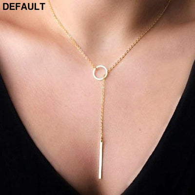 Women Accessories Hot Fashion Gold Silver Metal Chain Bar Circle Lariat Necklace Long Strip Pendant Necklaces Jewelry