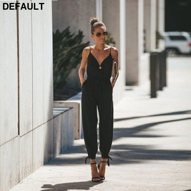 Women Casual Sleeveless V-Neck Jumpsuits 2019 Summer Ladies BLACK / 5XL & Rompers
