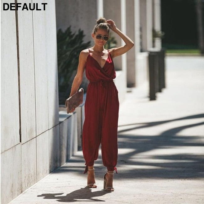 Women Casual Sleeveless V-Neck Jumpsuits 2019 Summer Ladies & Rompers