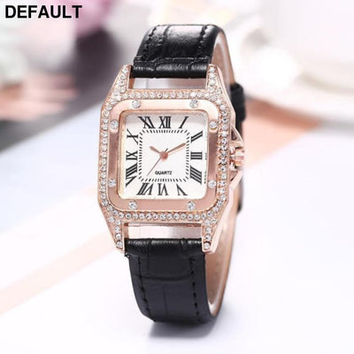 Women Diamond Watch Starry Square Dial Bracelet Watches Ladies Leather Band Quartz Wristwatch Female Clock(No Box) Black