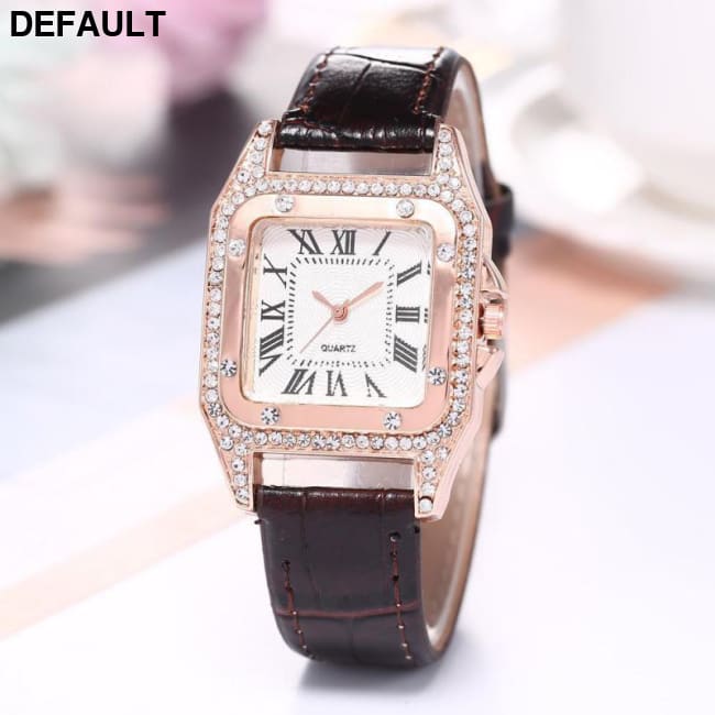 Women Diamond Watch Starry Square Dial Bracelet Watches Ladies Leather Band Quartz Wristwatch Female Clock(No Box) Brown